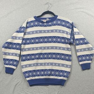 RADISHES & ROSES | LARGE KIDS VTG RETRO FAIR ISLE KNIT SWEATER | BLUE WHITE